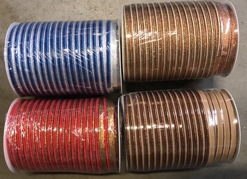 Pipingcord triple Lurex, 50 Metre, Gold and red lines